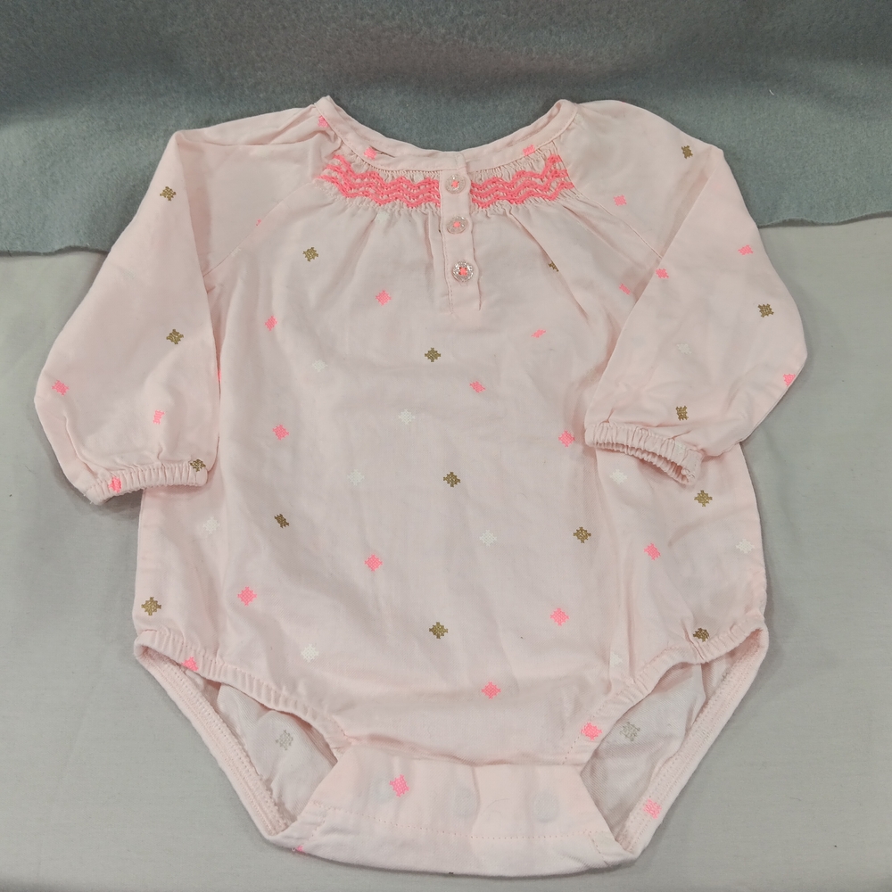 Baby B'Gosh One Piece 6-9 Mos Pink Embroidered Long Sleeve Sparkle Buttons